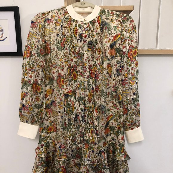 Tory Burch Dresses & Skirts - Tory Burch Gold Thread Floral Print Ruffle Dress